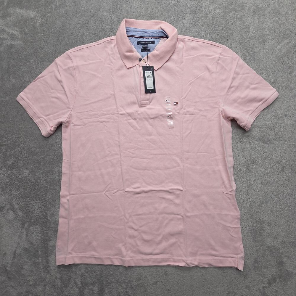 Tommy Hilfiger Polo Shirt Mens 2XL Pink 100% Cotton Custom Fit Short Sleeve Logo